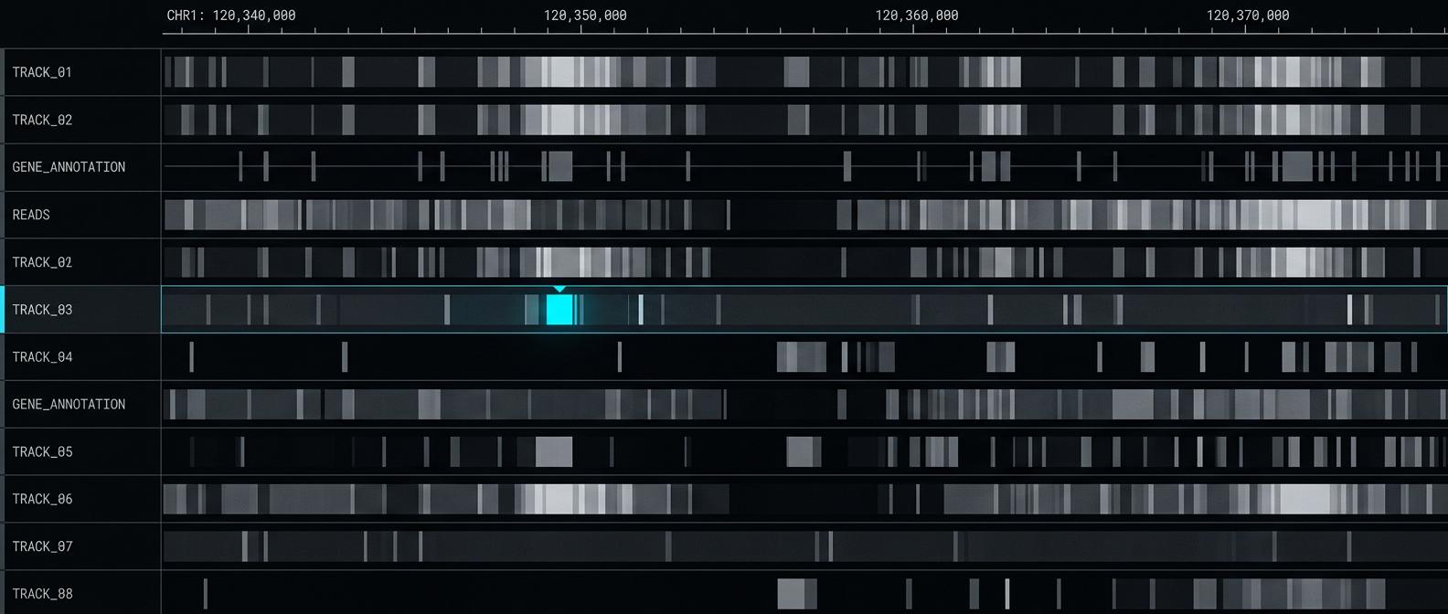 Genome track viewer with a highlighted variant on TRACK_03.